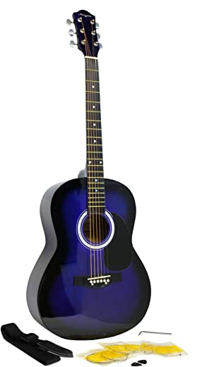 Martin Smith 6 Full Size Acoustic Guitar with Strap, Strings and Picks, Blue (W-100-BL-PK)
